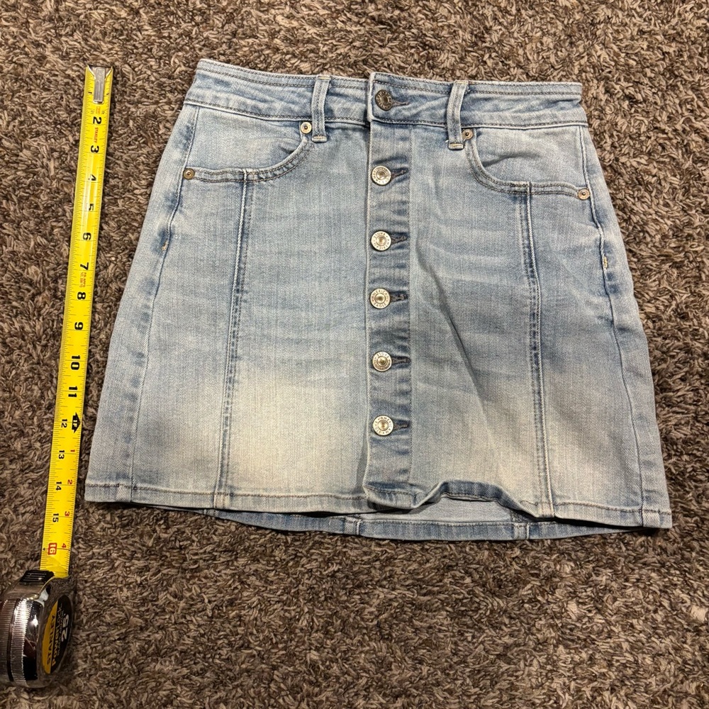 American Eagle Hi Rise A Line Denim Button-Front Skirt